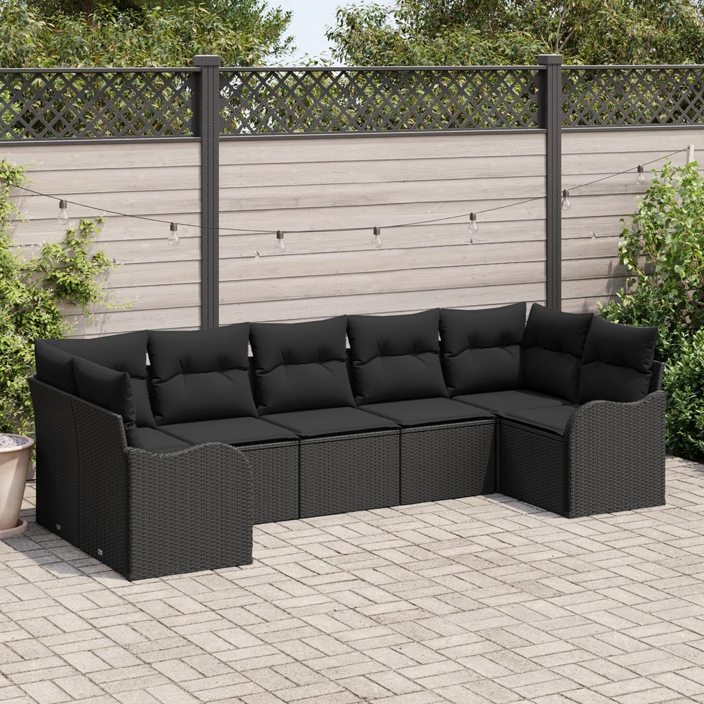 Conjunto de Sofá de Jardim vidaXL de 7 Peças com Almofadas em Rattan P