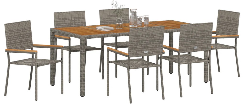 Conjunto de Jantar para Jardim vidaXL de 7 Peças Cinza Polirattan