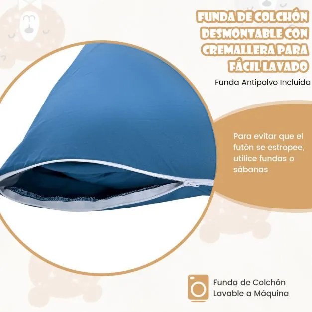 Colchão de chão enrolável Tatami Mat com capa lavável Tapete portátil com saco de transporte 200 x 90 x 10 cm Azul