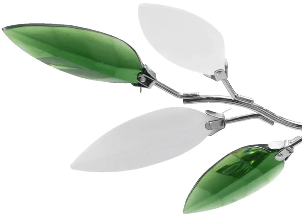 Lâmpada teto com folhas de acrílico e cristal branco & verde, 3 E14