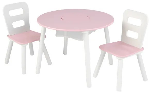 Conjunto de Mesa Redonda e 2 Cadeiras Infantil Rosa e Branca