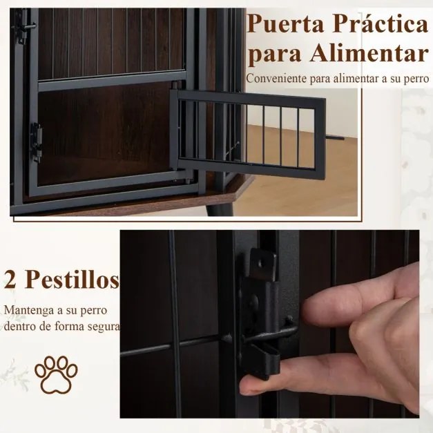 Gaiola de canto para cães 60 x 60 x 71,5 cm que economiza espaço com 3 pés de madeira de borracha Porta com fechadura Estrutura metálica castanho