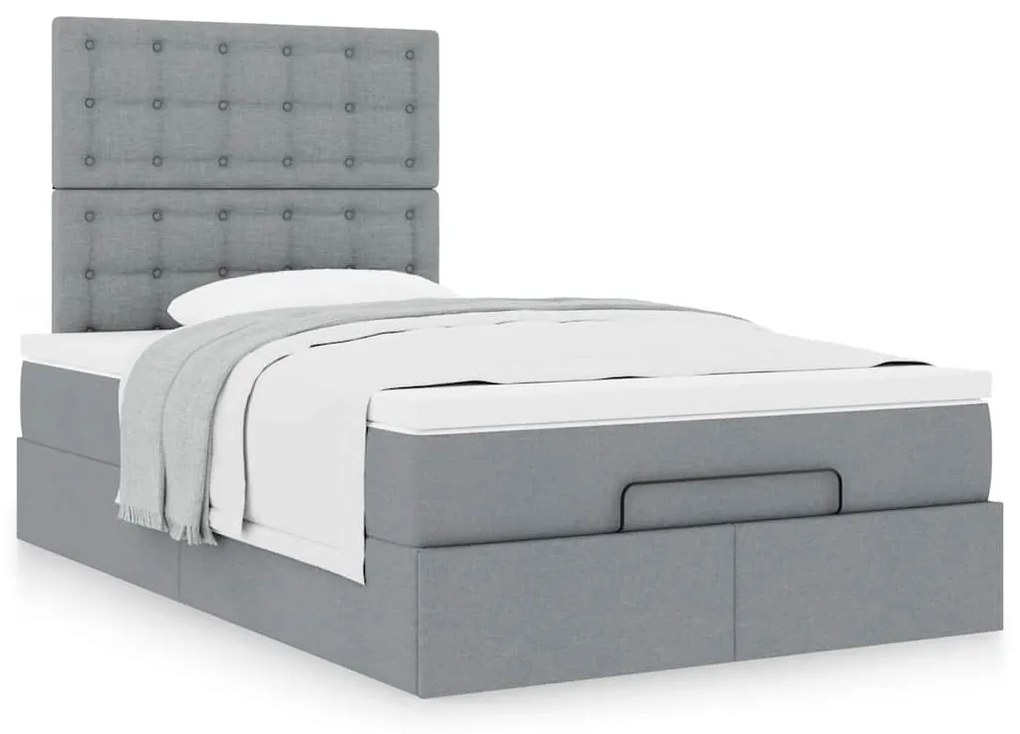 Estrutura cama otomana colchão 120x200 cm tecido cinzento claro