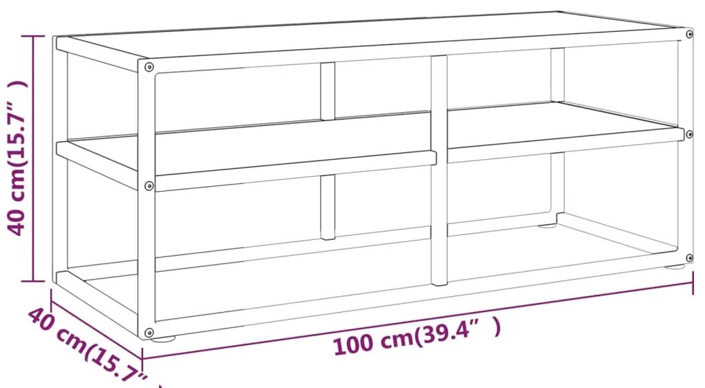 Móvel de TV 100x40x40 cm vidro mármore branco