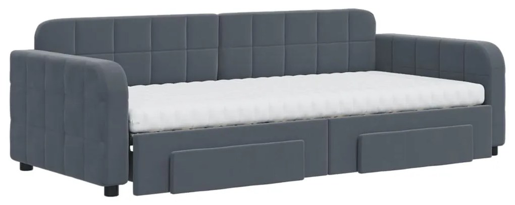 Sofá-cama c/ gavetão e gavetas 90x200 cm veludo cinzento-escuro