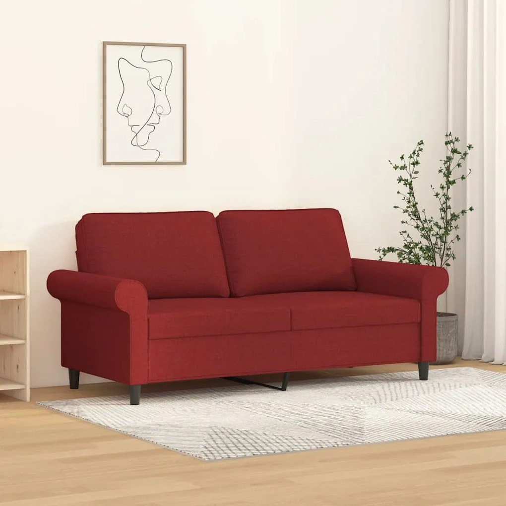 349199 vidaXL Sofá de 2 lugares tecido 140 cm vermelho tinto