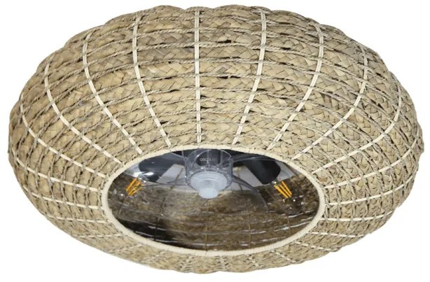 Ventoinha de teto EnergySilen LampAero 650 Natural Wicker de design com motor DC, com uma potência de 20 W e lâmpada integrada, com 5 pás de 11 polega
