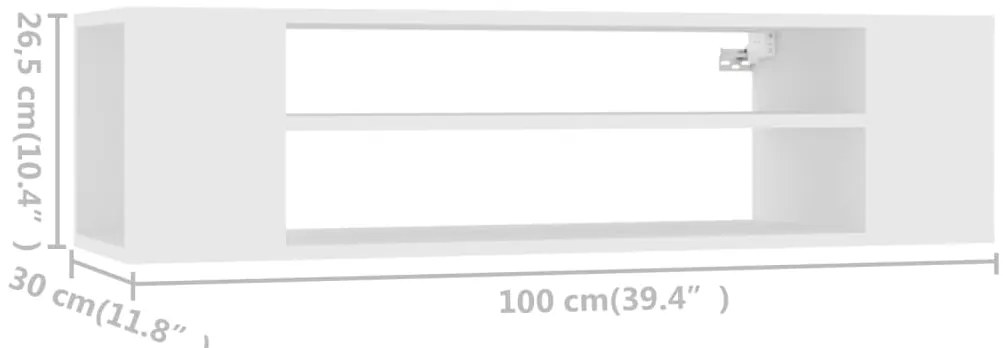 Armário TV suspenso 100x30x26,5 cm derivados de madeira branco