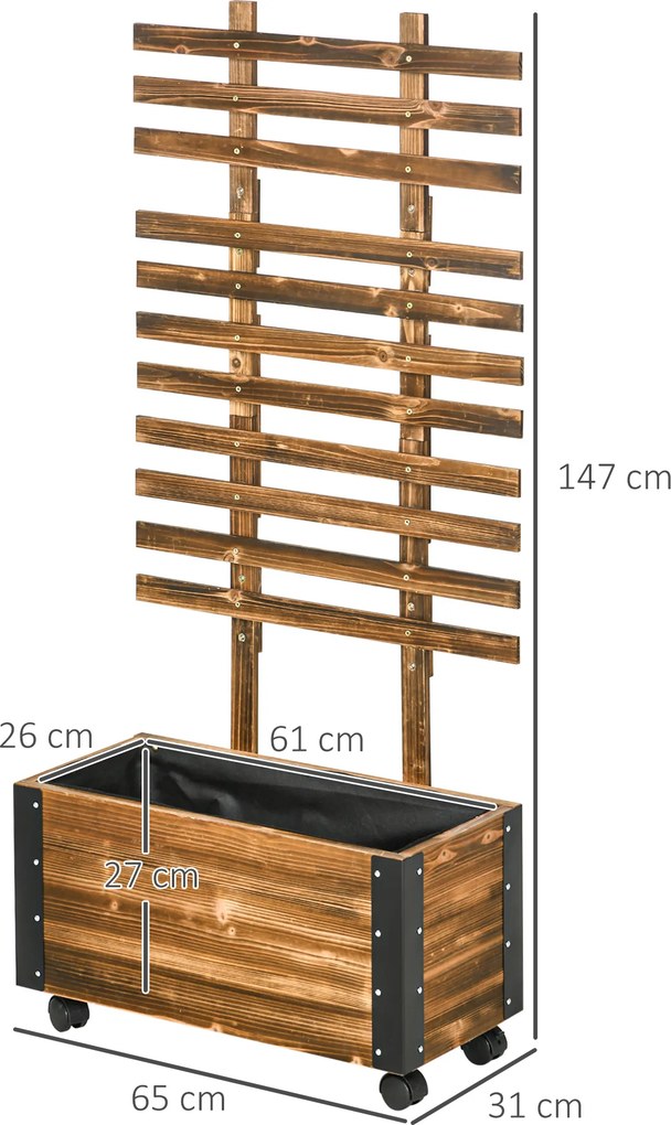 Floreira Exterior de Madeira Floreira com Treliça para Plantas Trepadeiras Tecido não Tecido Rodas 65x31x147 cm Madeira