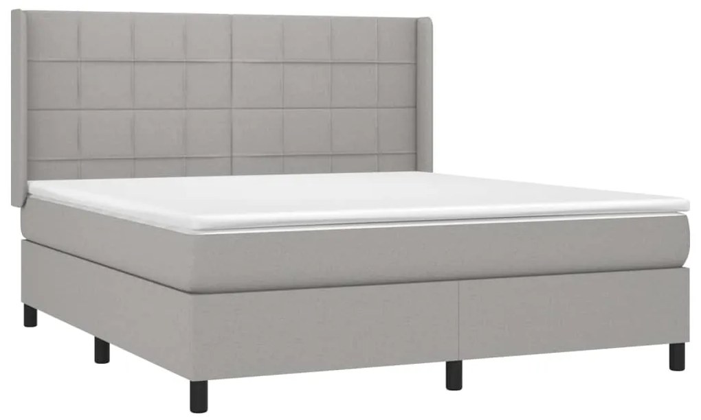 Cama box spring c/ colchão e LED 180x200 cm tecido cinza-claro