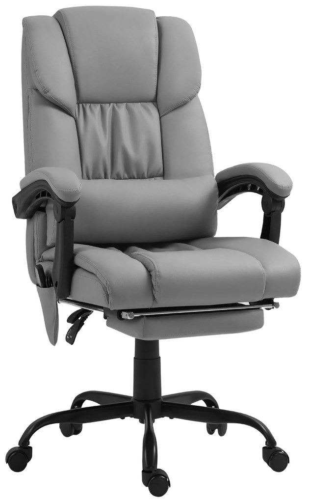 Cadeira de Escritório com Massagem de 6 Pontos Encosto Alto Reclinável Apoio para Pés e Controlo Remoto 66x75x112-122 cm Cinza