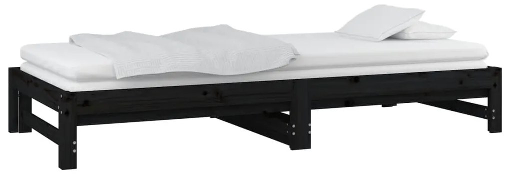 Sofá-cama de puxar 2x(90x200) cm pinho maciço preto
