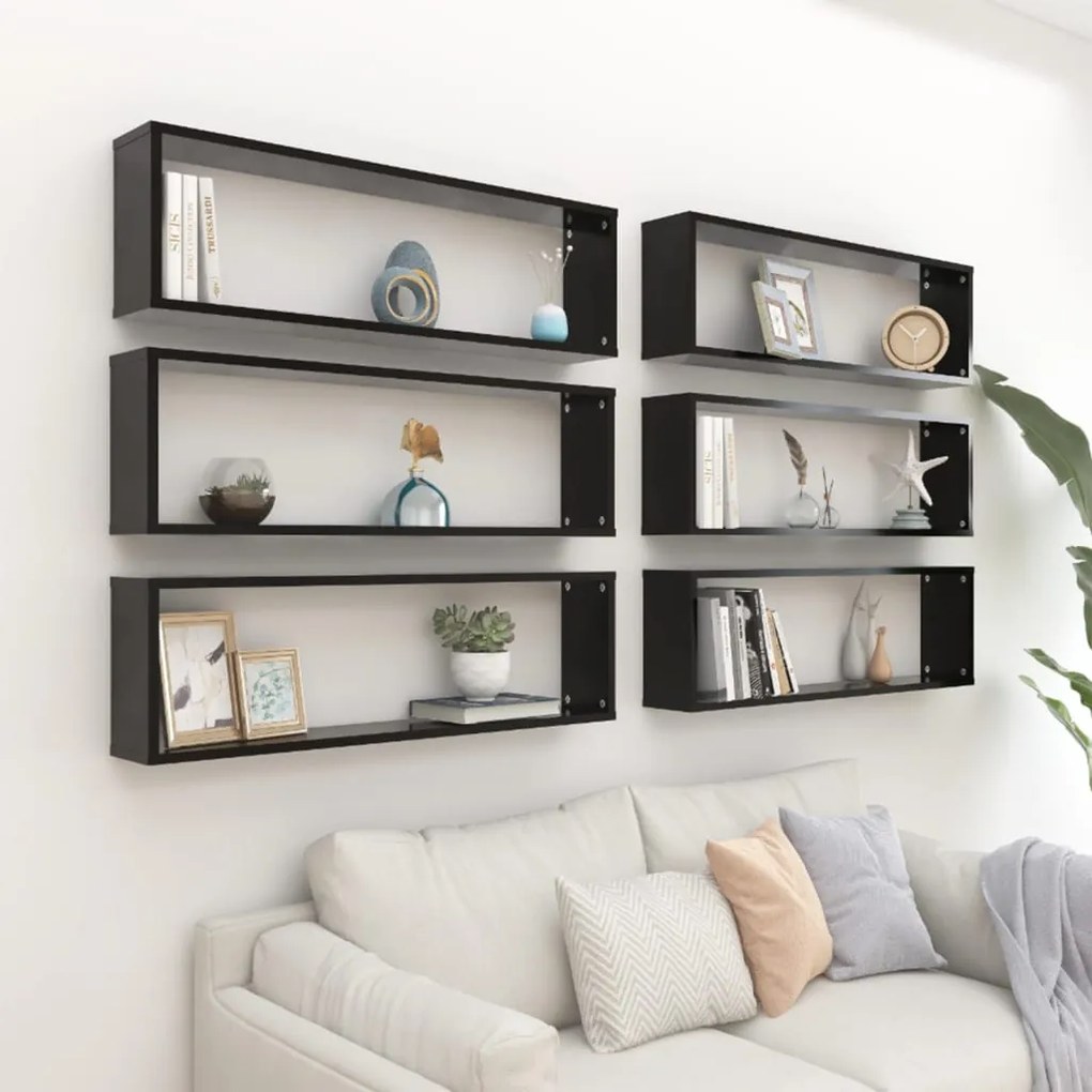 vidaXL Prateleiras parede forma de cubo 6pcs contr. 100x15x30 cm preto