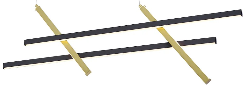 Candeeiro suspenso de design H preto com dourado incluindo LED regulável em 3 níveis - Joy Moderno