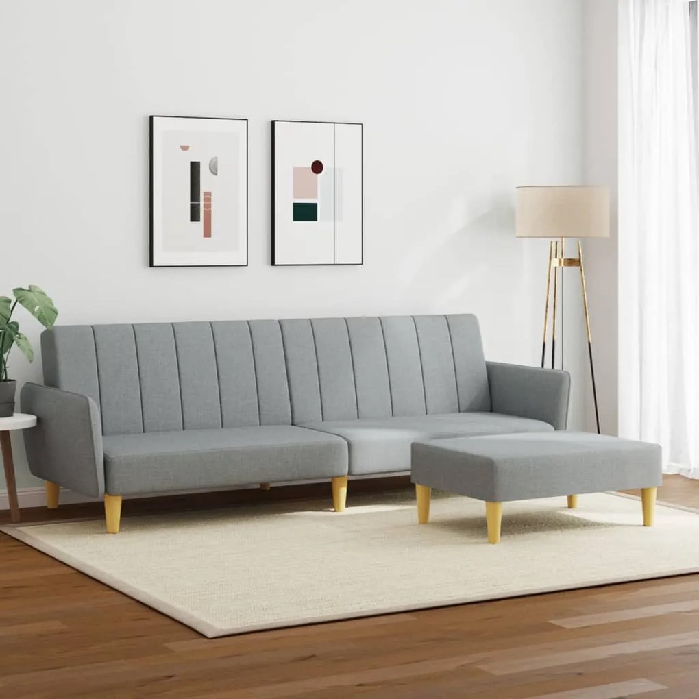 Sofá-cama de 2 lugares c/ apoio de pés tecido cinzento-claro