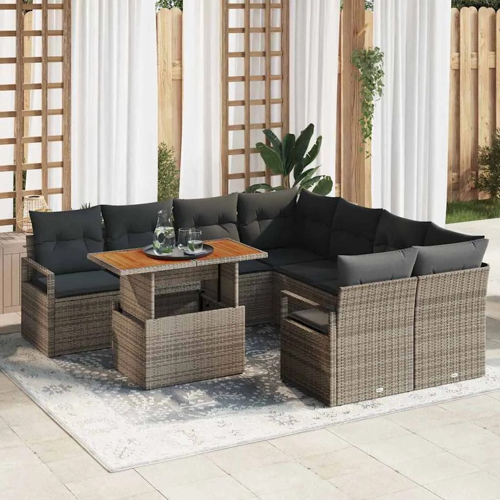 vidaXL Conjunto de Sofá de Jardim Cinza 9 pcs Cinzeto Grande
