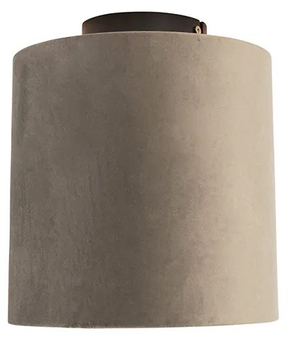 Candeeiro de teto com abajur em veludo castanho com dourado 20 cm - Combi Preto Country / Rústico