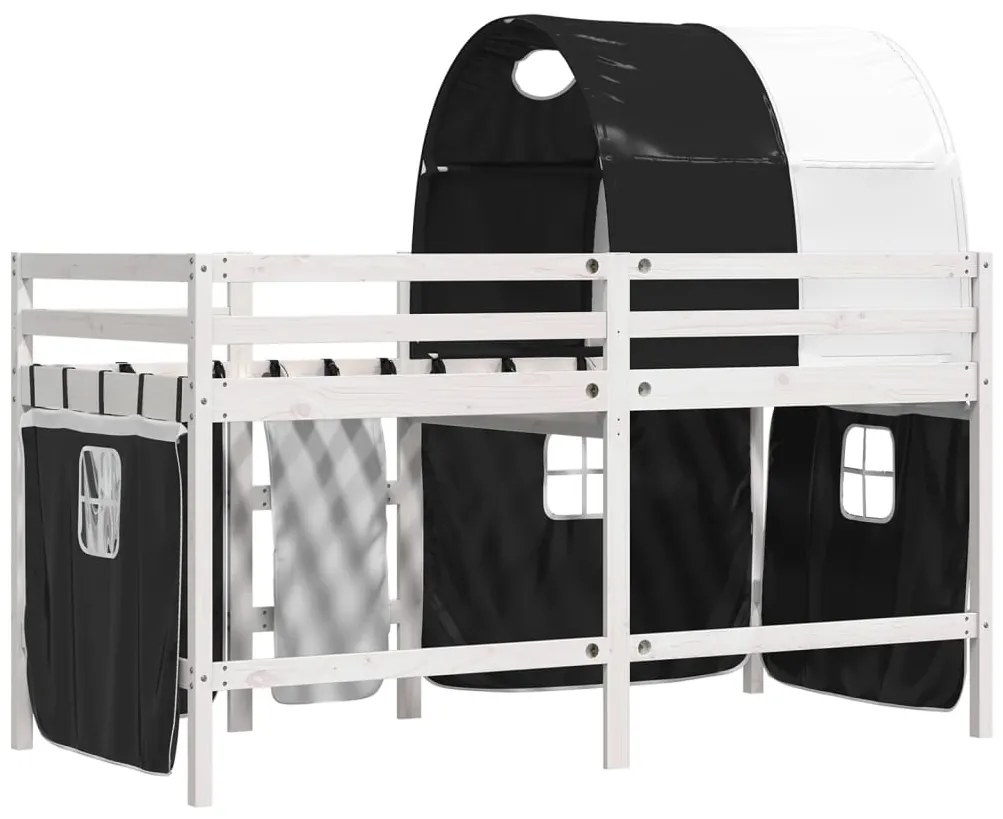 Cama alta criança c/ túnel 90x200 cm pinho maciço branco/preto