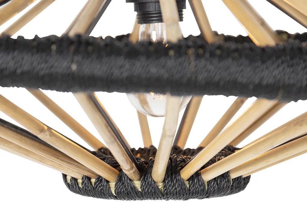 Candeeiro de suspensão oriental em bambu com preto 60 cm - Evalin Oriental
