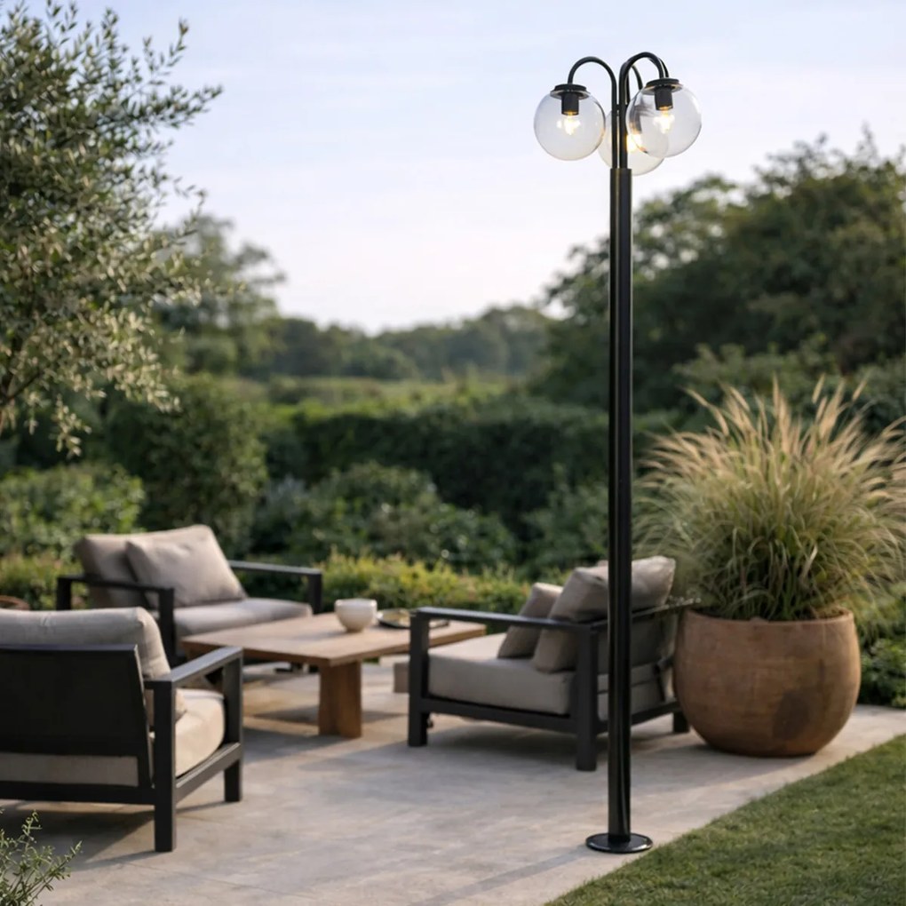 Lanterna preta com plástico 200 cm 3-luzes IP44 - Sfera