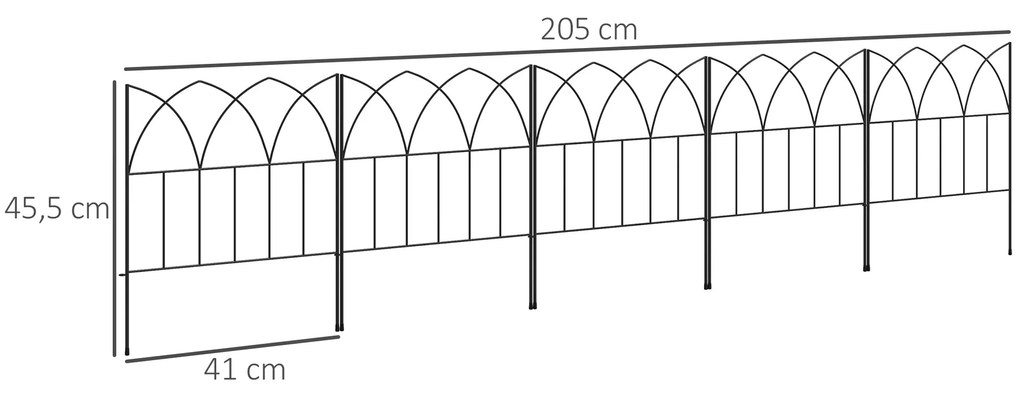 Cercas de Jardim 205x45,5 cm Conjunto de 5 Cercas Decorativas para Jar