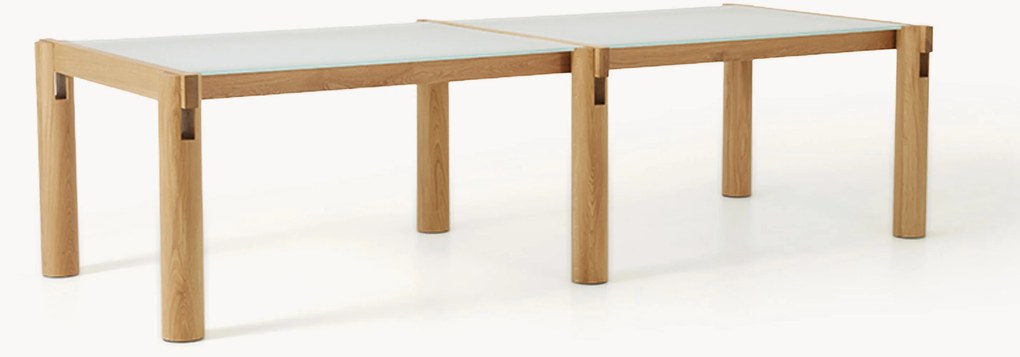 Mesa de jantar em madeira de carvalho com tampo de vidro Rory, vários tamanhos