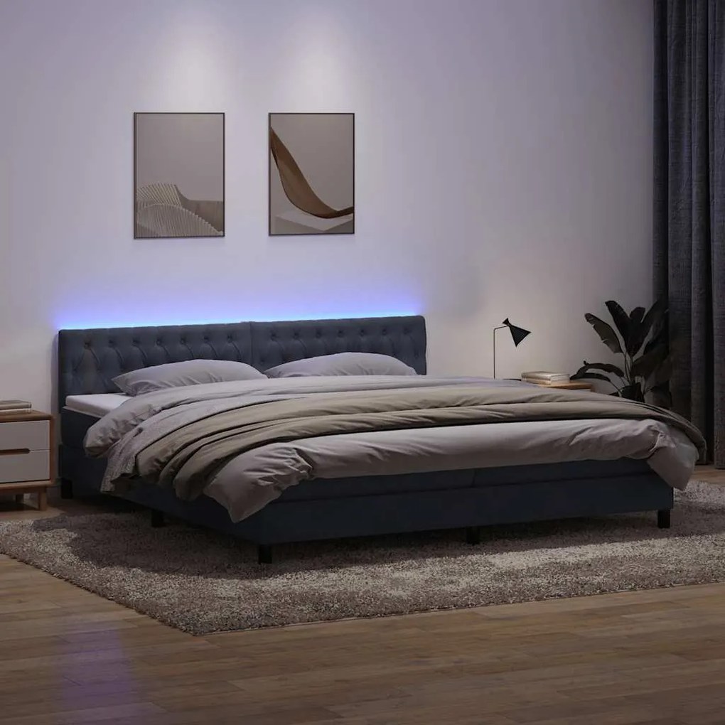 vidaXL Cama box spring c/ colchão e LED 200x210 cm veludo cinzento-escuro