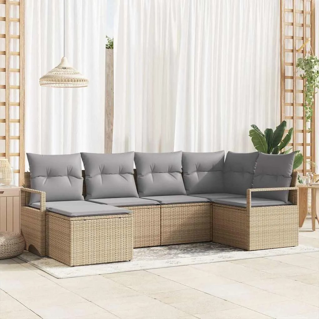 vidaXL Conjunto de Sofá de Jardim com 6 Peças e Almofadas Bege em Rattan Sintético