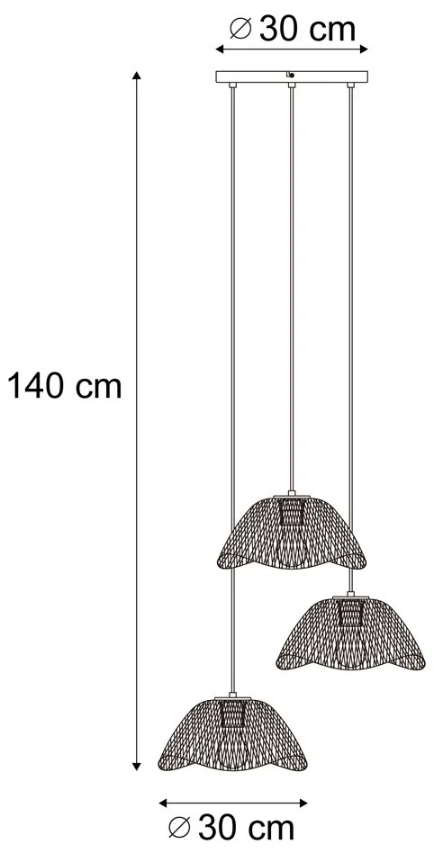 Candeeiro Pendente Boémio Preto com Bambu 3 Luzes - Lily Boêmio