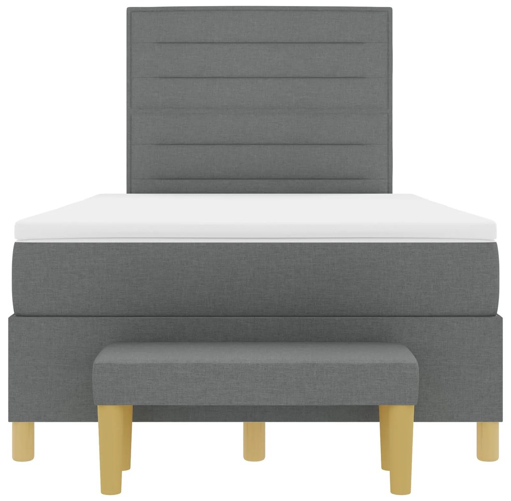 Cama com Molas com Colchão e Banco Cinza Escuro 120x190 cm Tecido