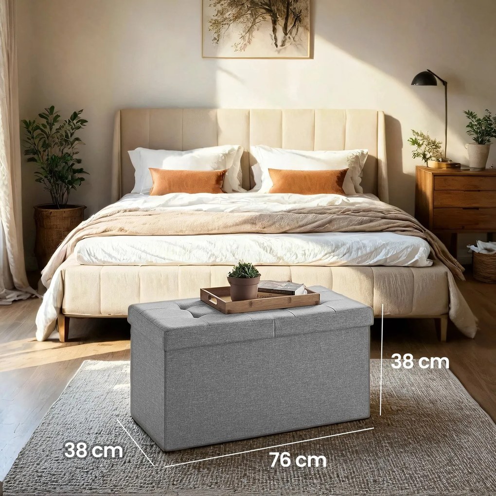 Banco com espaço de arrumação 38 x 76 x 38 cm cinzento