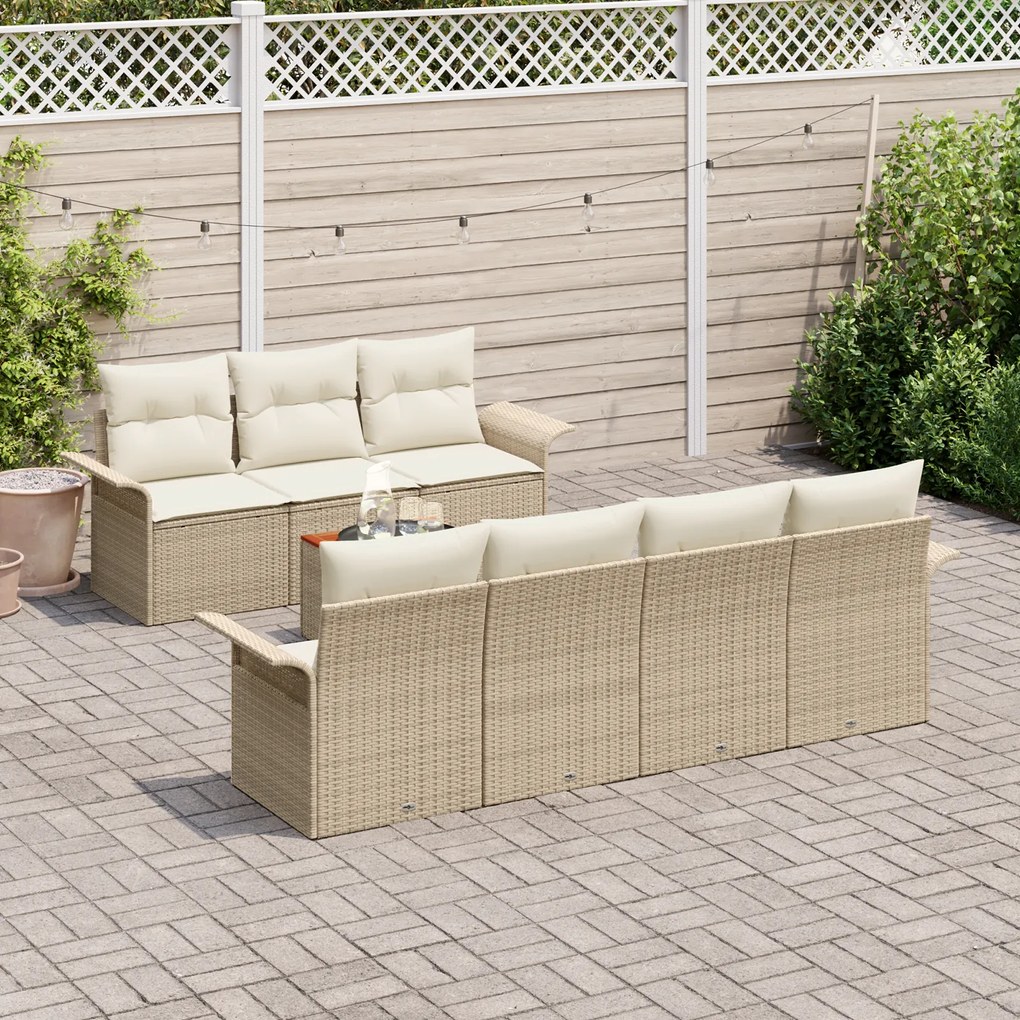 Conjunto de Sofá de Jardim de 8 Peças com Almofadas Bege de Poli Ratta