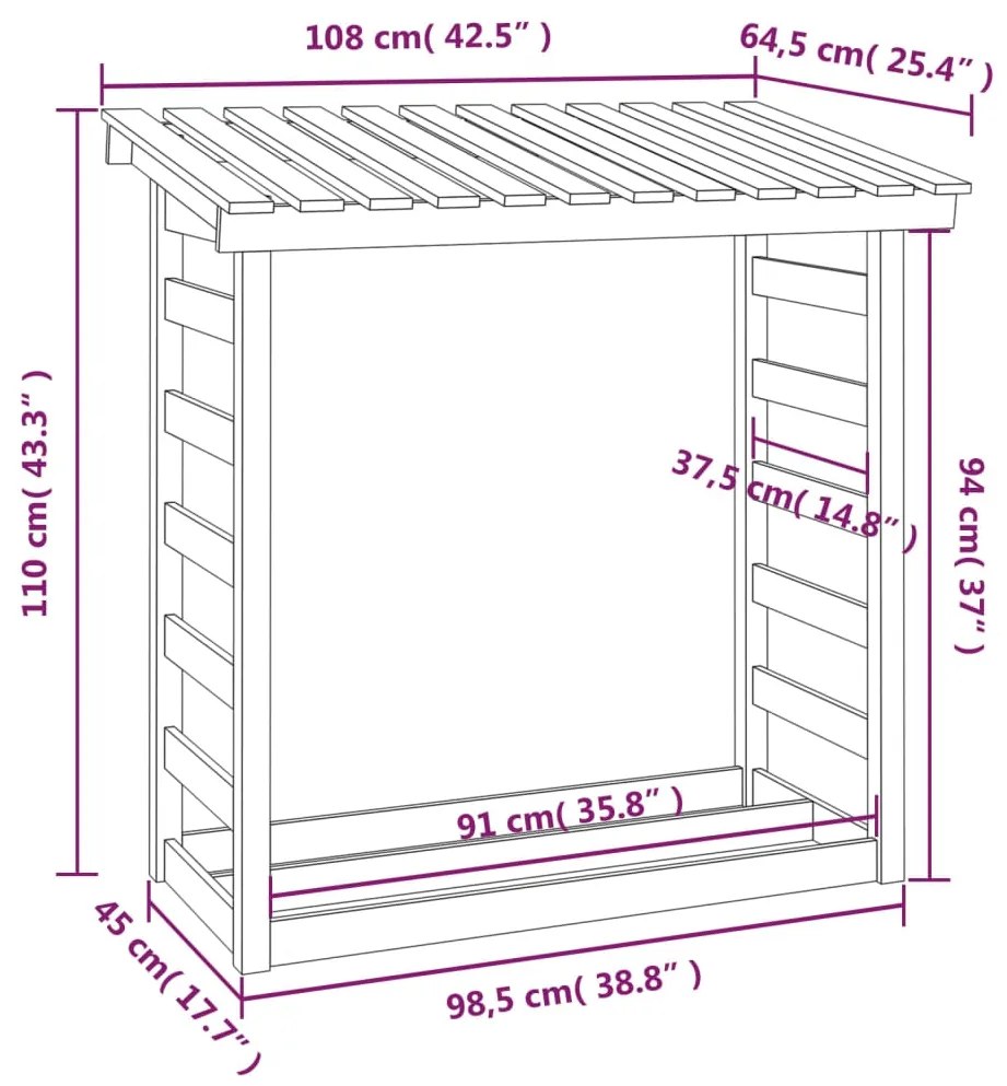 Suporte para lenha 108x64,5x110 cm pinho maciço