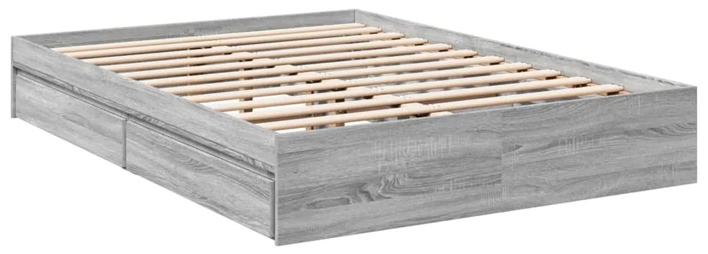 Estrutura de cama c/ gavetas derivados madeira cinza sonoma