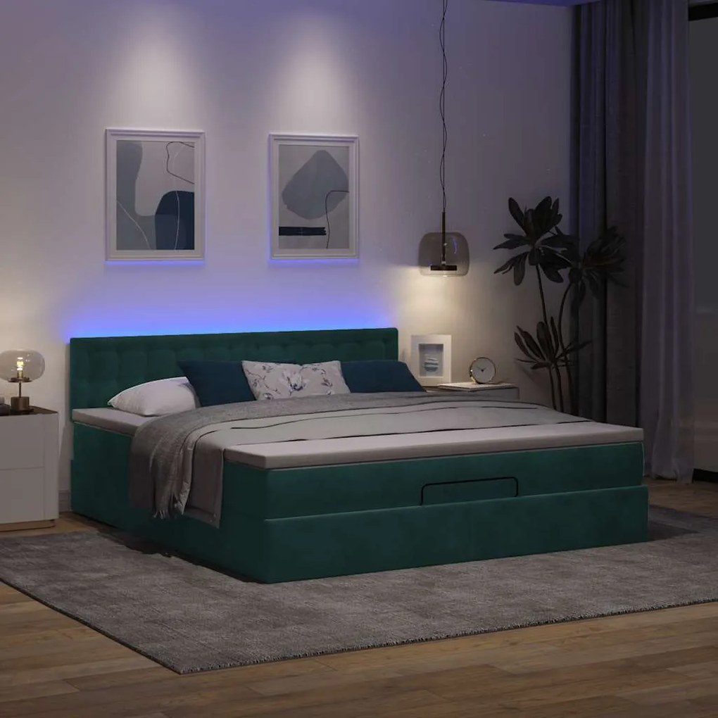 Estrutura de cama otomana com colchão 180x200 cm verde escuro