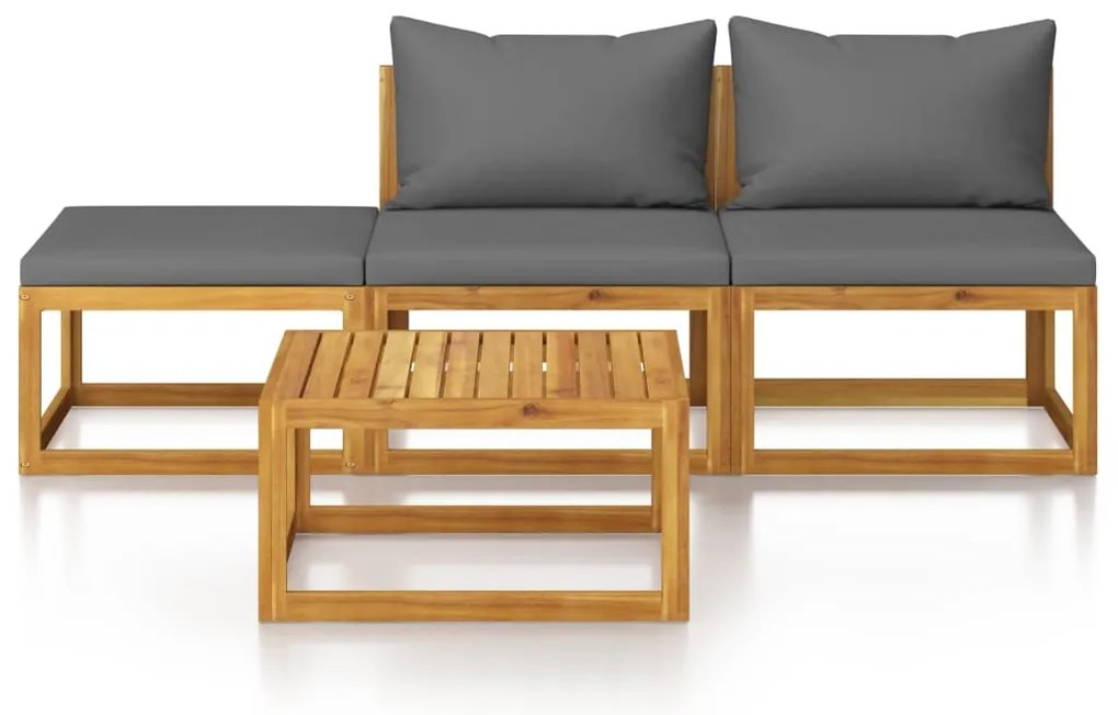 4 pcs conjunto lounge de jardim c/ almofadões acácia maciça