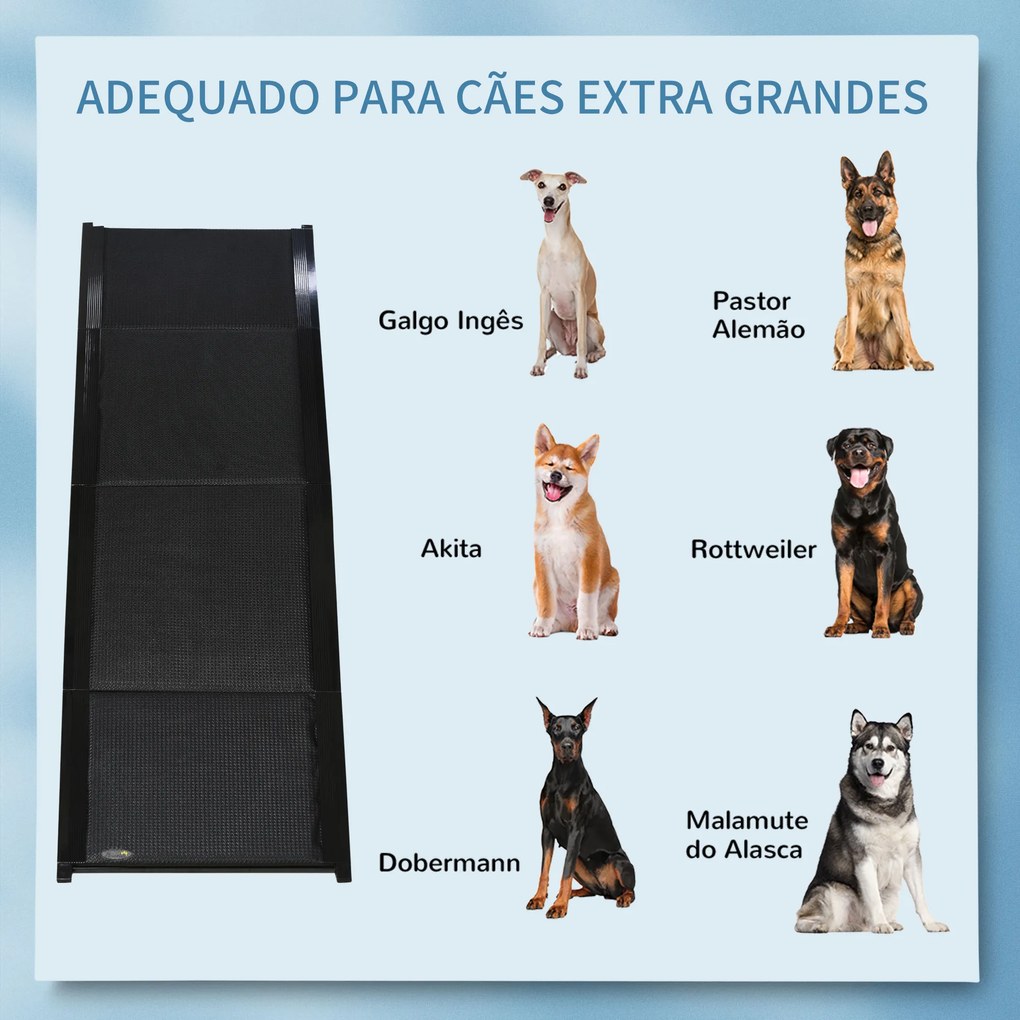 Rampa Dobrável para Cães com Superfície Antiderrapante com Alça e Gancho Carga Máxima 60 kg 158x43,5x2,5 cm Preto