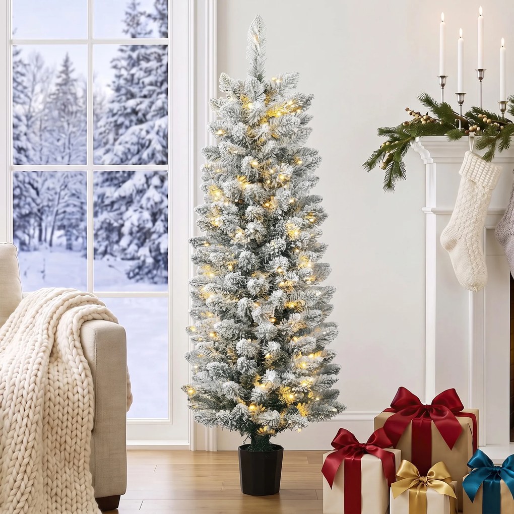 Árvore de Natal Nevada com 100 Luzes LED 120 cm 8 Modos 180 Ramos Verde e Branco