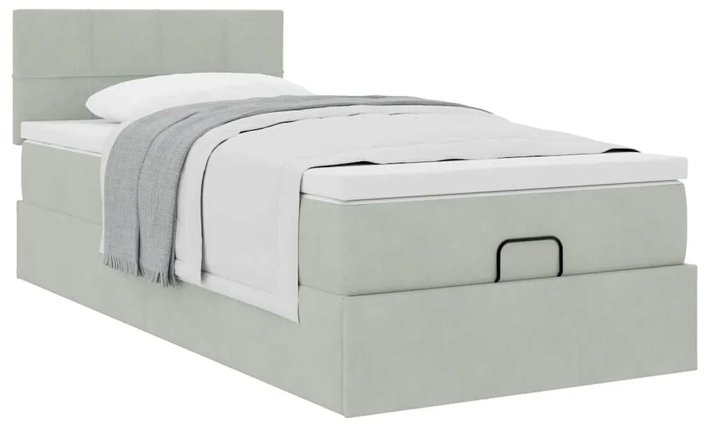 Estrutura cama otomana colchão 90x200 cm veludo cinzento claro