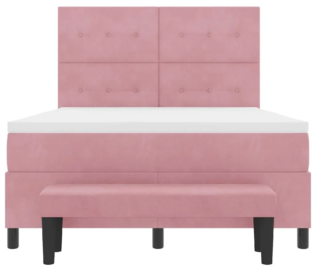 Cama Box Spring com Colchão &amp; Banco Rosa 160x200 cm Veludo