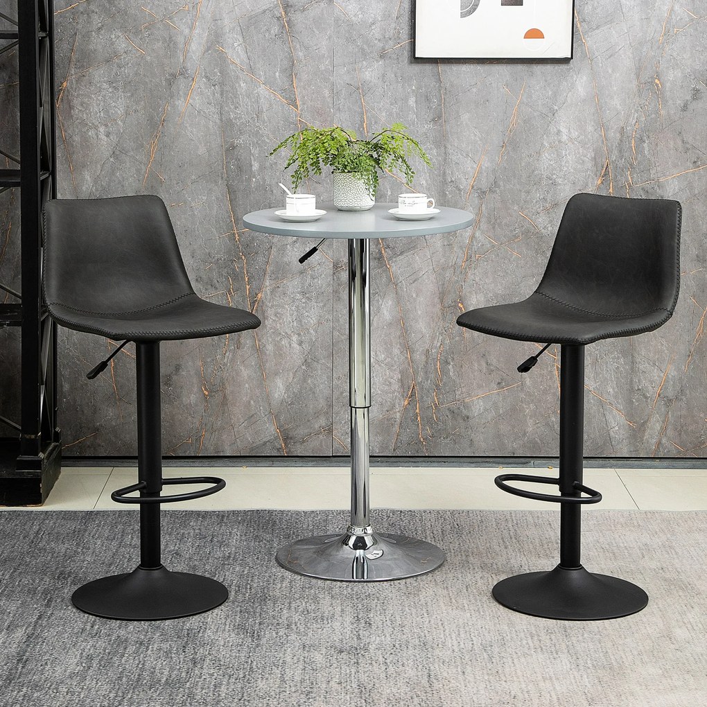 Conjunto de 2 bancos de bar, ajustáveis e giratórios, com apoio para os pés e revestimento sintético - preto - altura ajustável entre 90 e 110 cm