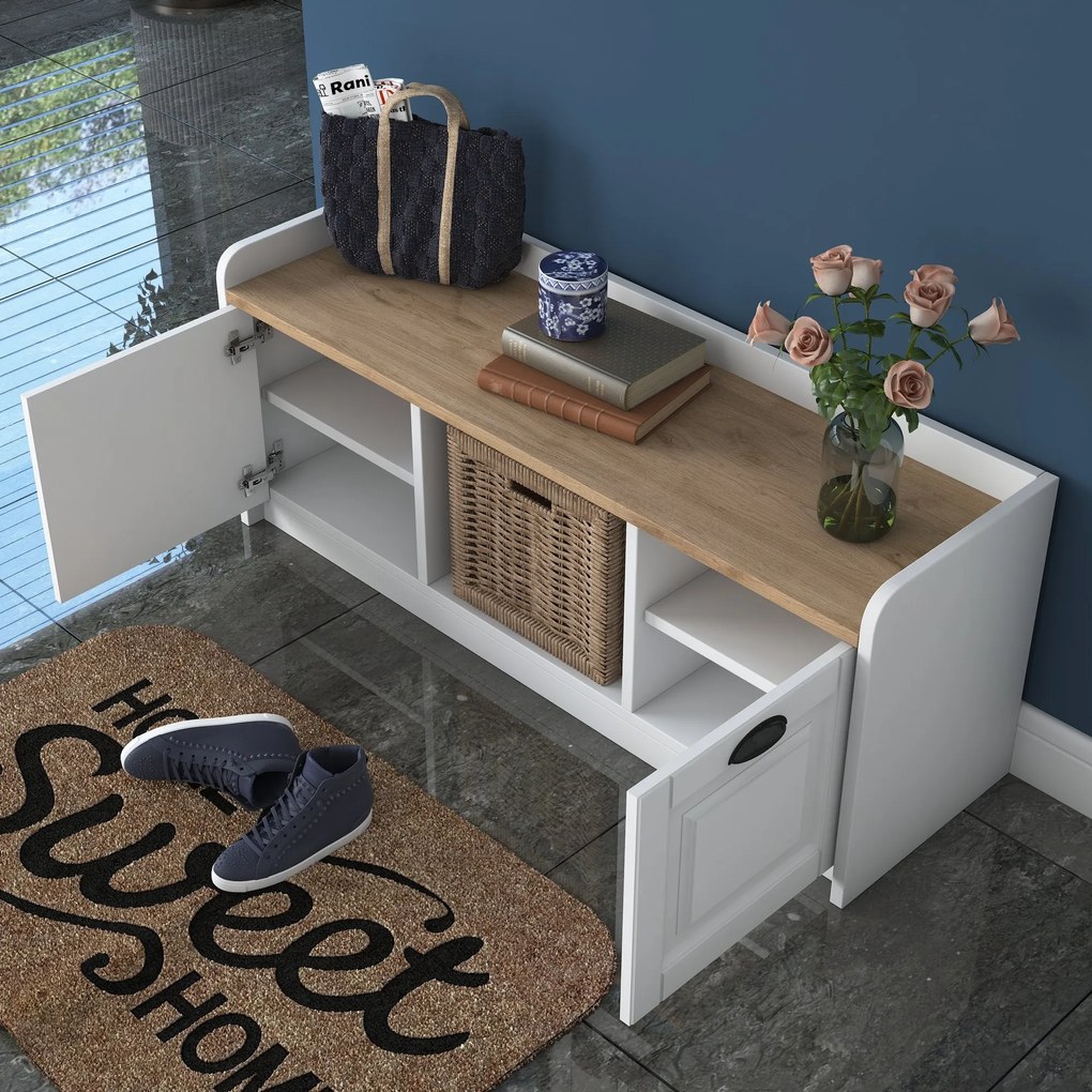 Sapateira P2 – Branco e Nogueira – 120x45x40 cm
