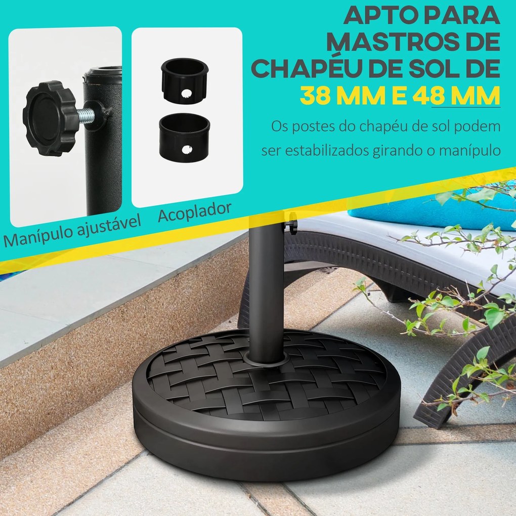 Base de Chapéu de Sol Redondo Suporte para Chapéu de Sol Recarregável