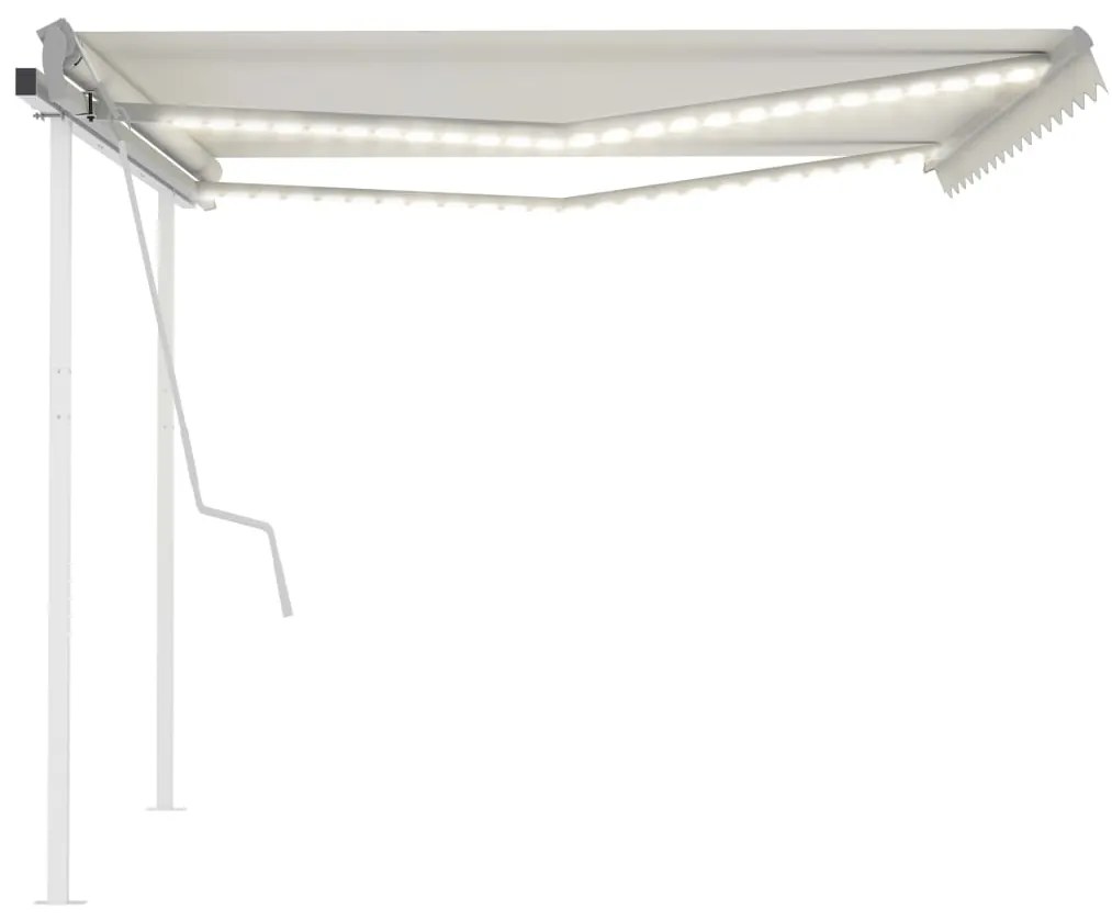 Toldo retrátil manual com luzes LED 4,5x3,5 m cor creme