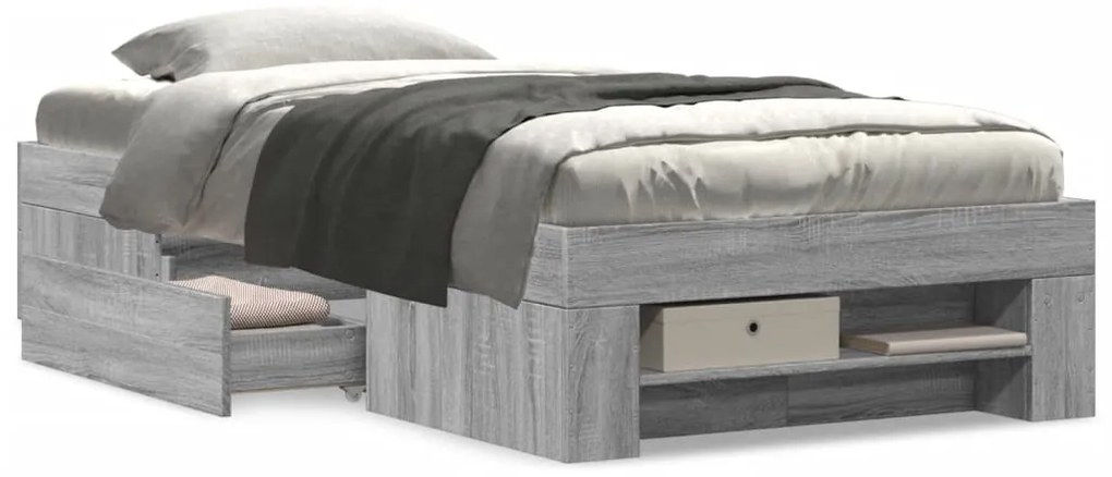 Estrutura cama 100x200 cm derivados de madeira cinzento sonoma