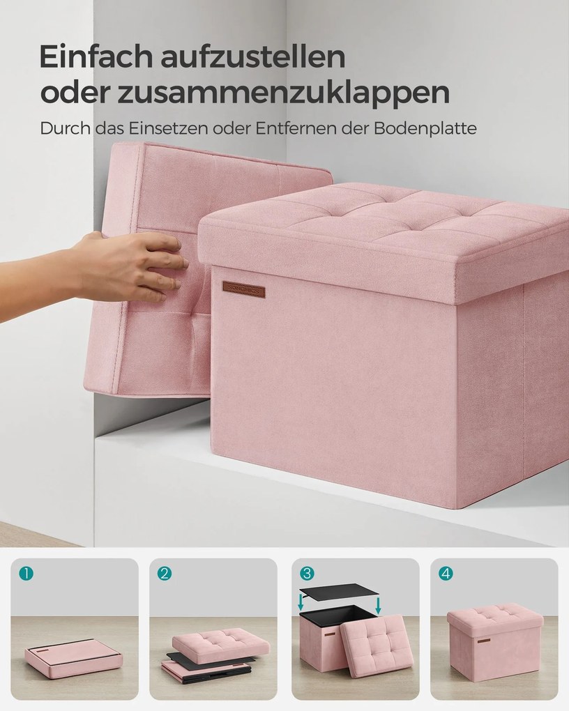 Banco de arrumação com tampa com capacidade para 130 kg 31 x 41 x 31 cm cor-de-rosa pastel