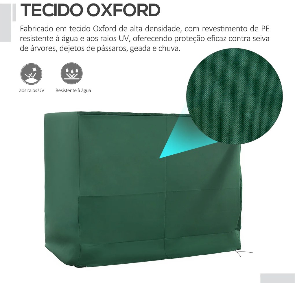 Capa para Baloiço de Jardim Capa de Proteção para Baloiço com Cordas Ajustáveis Impermeável Anti UV 240x133x185 cm Verde