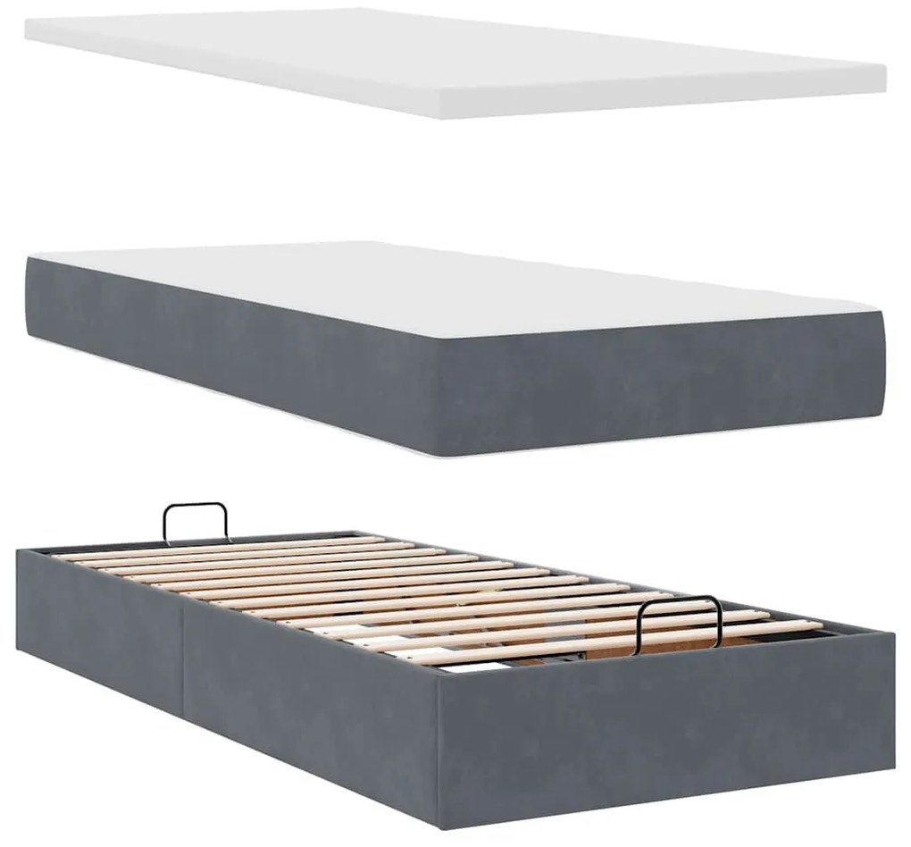 Estrutura cama otomana colchões 160x200 cm cinzento escuro