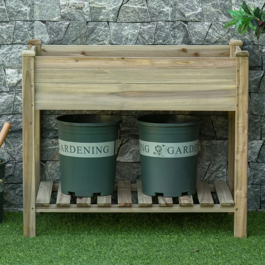 Horta Vertical de Madeira com Prateleira 91x51x76cm Mesa de Cultivo Retangular com Orifícios de Drenagem para Cultivos de Plantas Jardim Terraço Exter