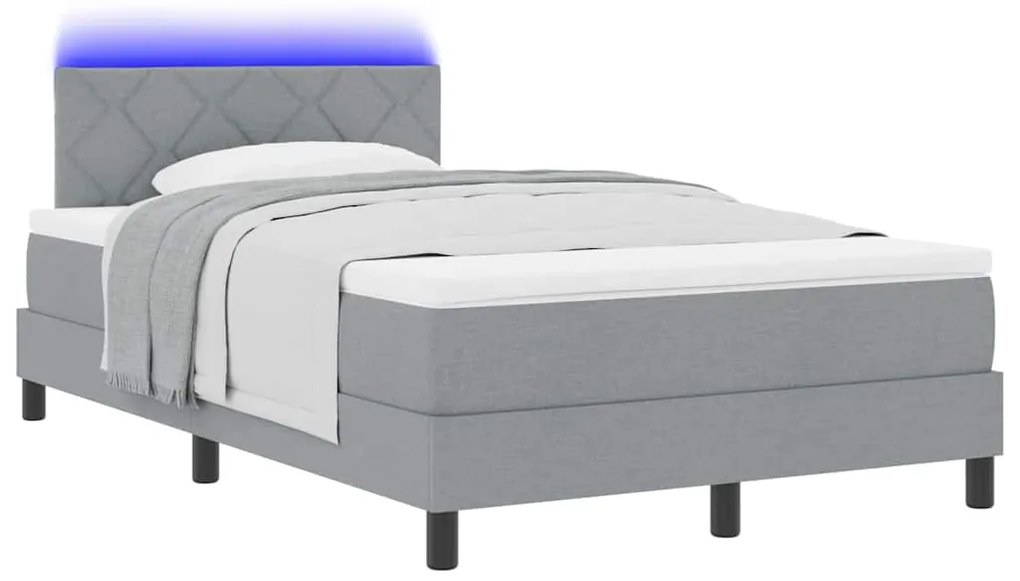 Cama Box Spring com Colchão &amp; LED Cinza Claro 120x190 cm Tecido